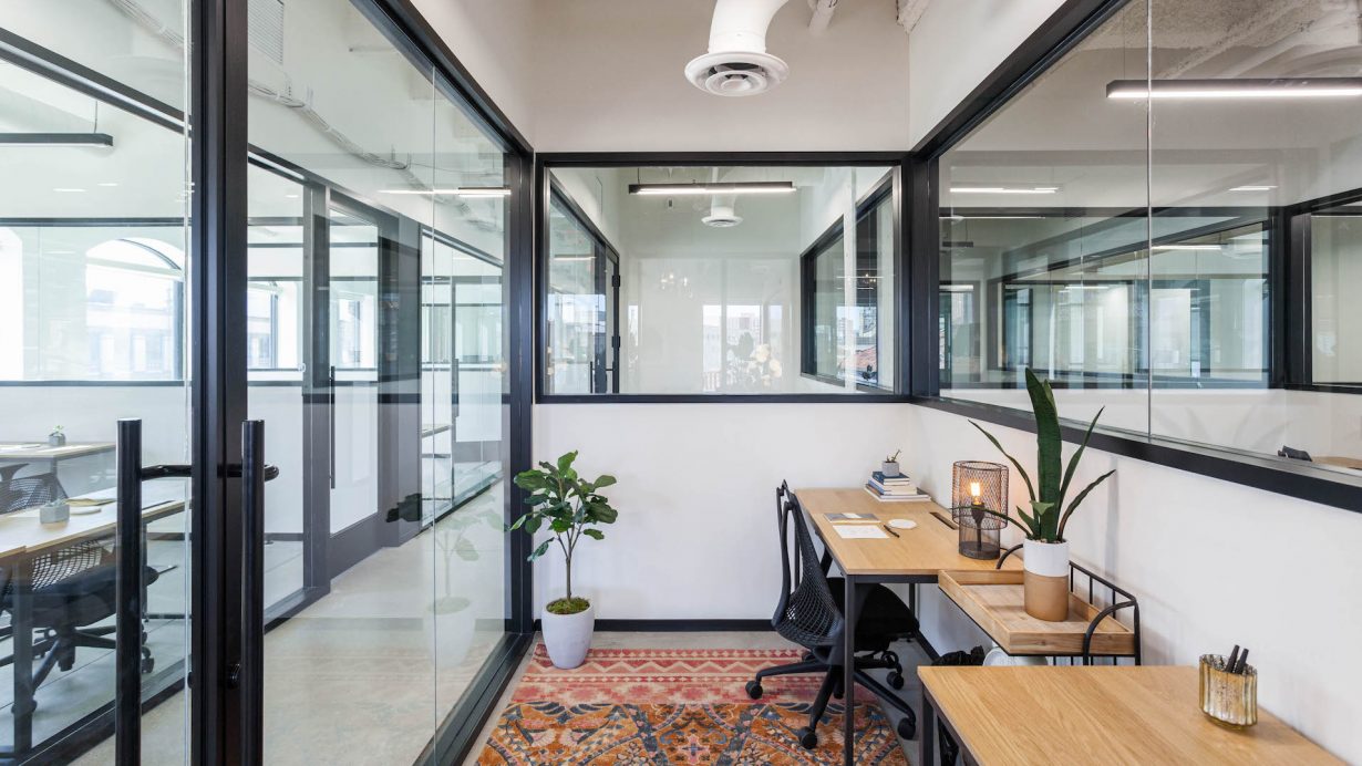 Offices come fully-furnished with desks and Herman Miller chairs.