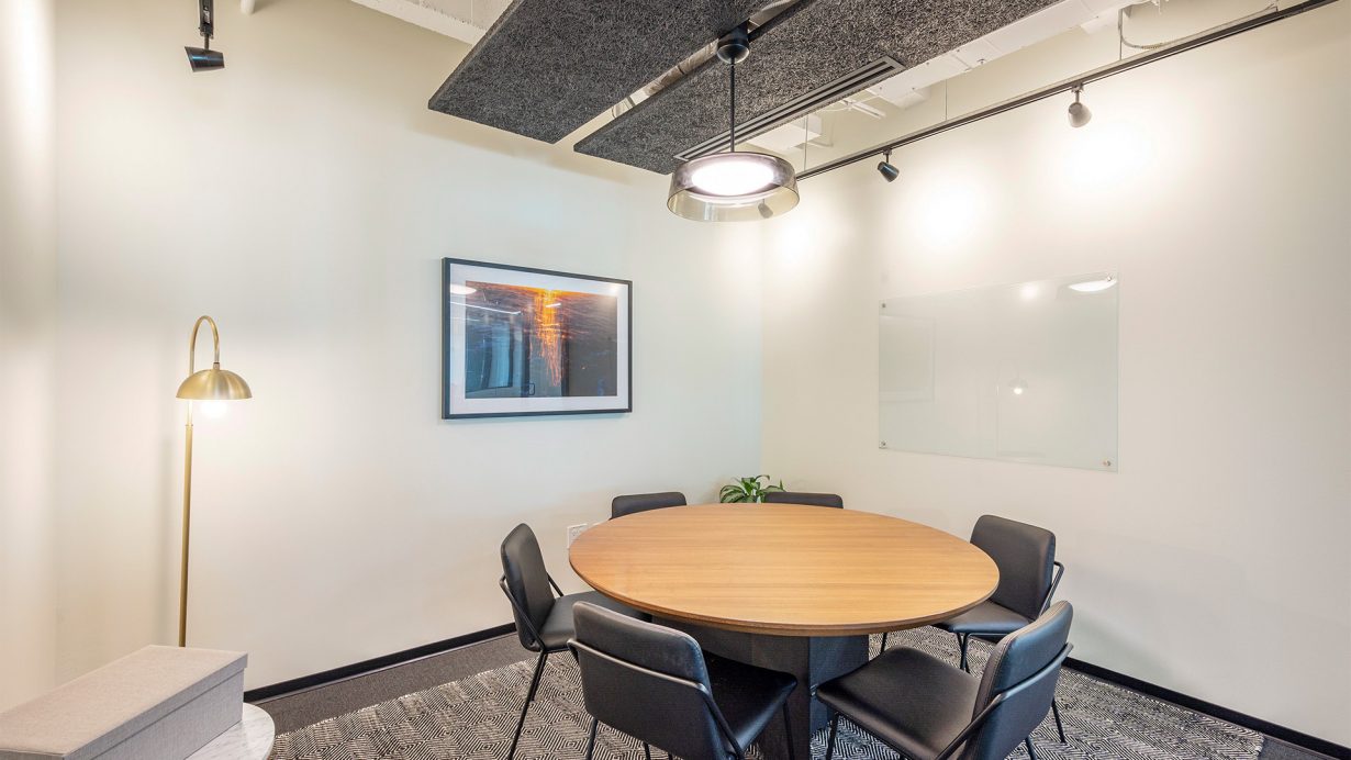 This meeting room is just the right size for a small team huddle.
