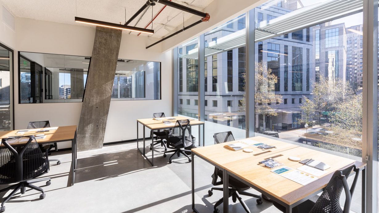 Spacious, private offices are light and airy thanks to the floor-to-ceiling windows.