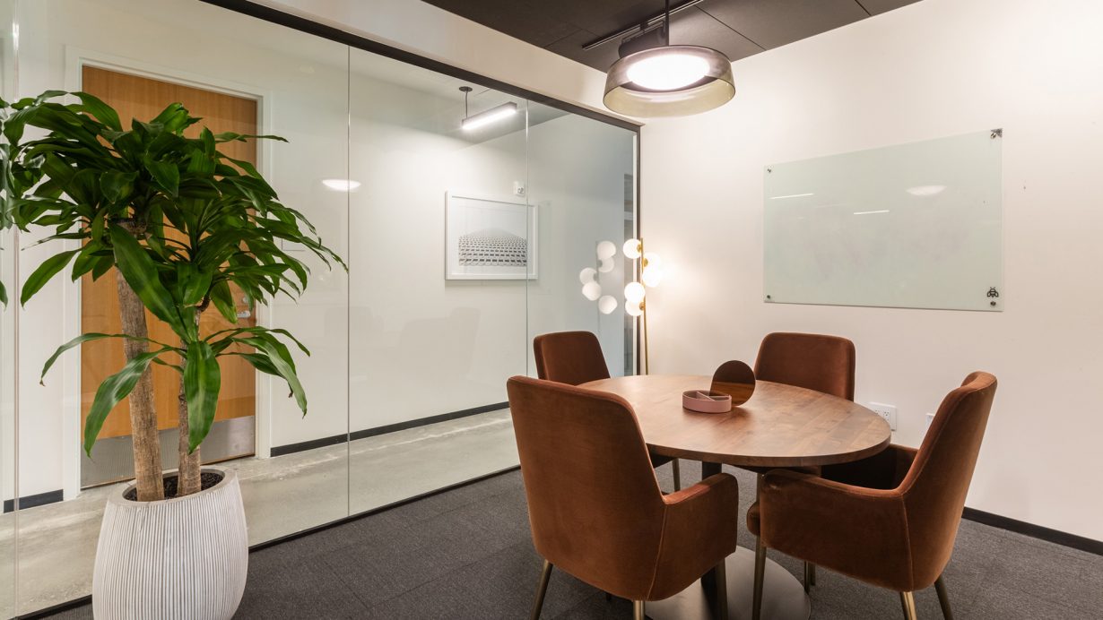 This informal meeting room is perfect for a small team huddle.