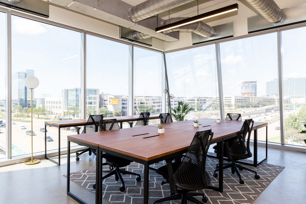 Private offices and suites are airy and inviting thanks to the floor-to-ceiling windows.