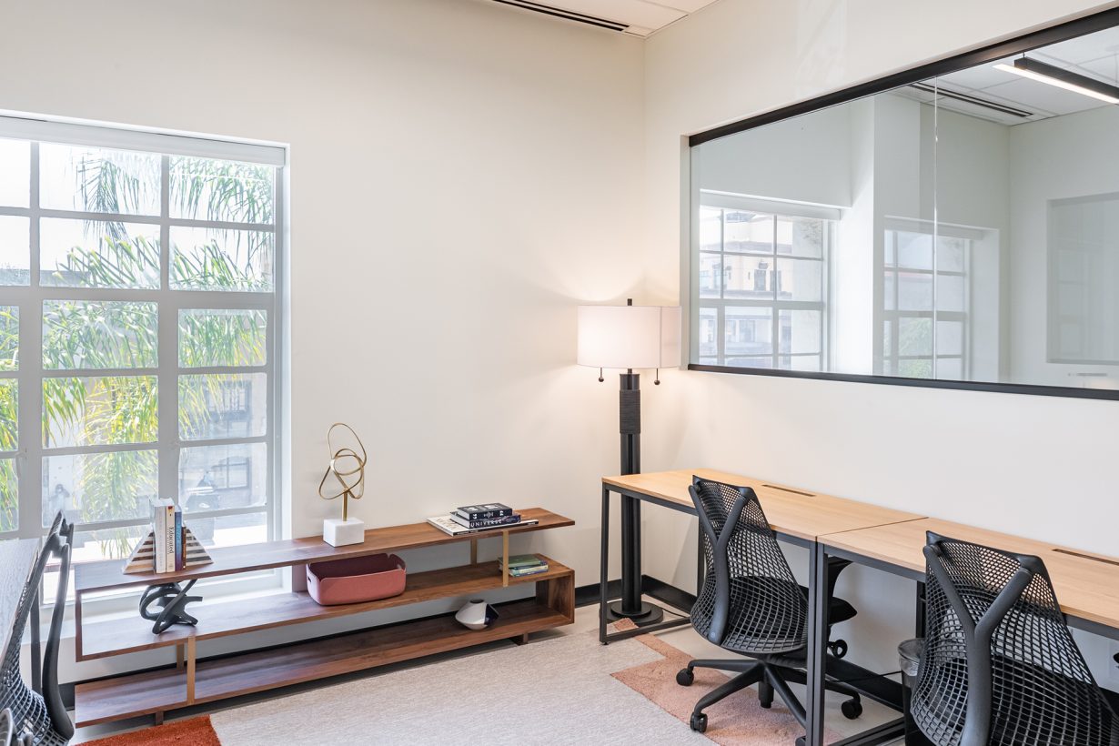 Natural light pours into an office at Industrious Old Pasadena.
