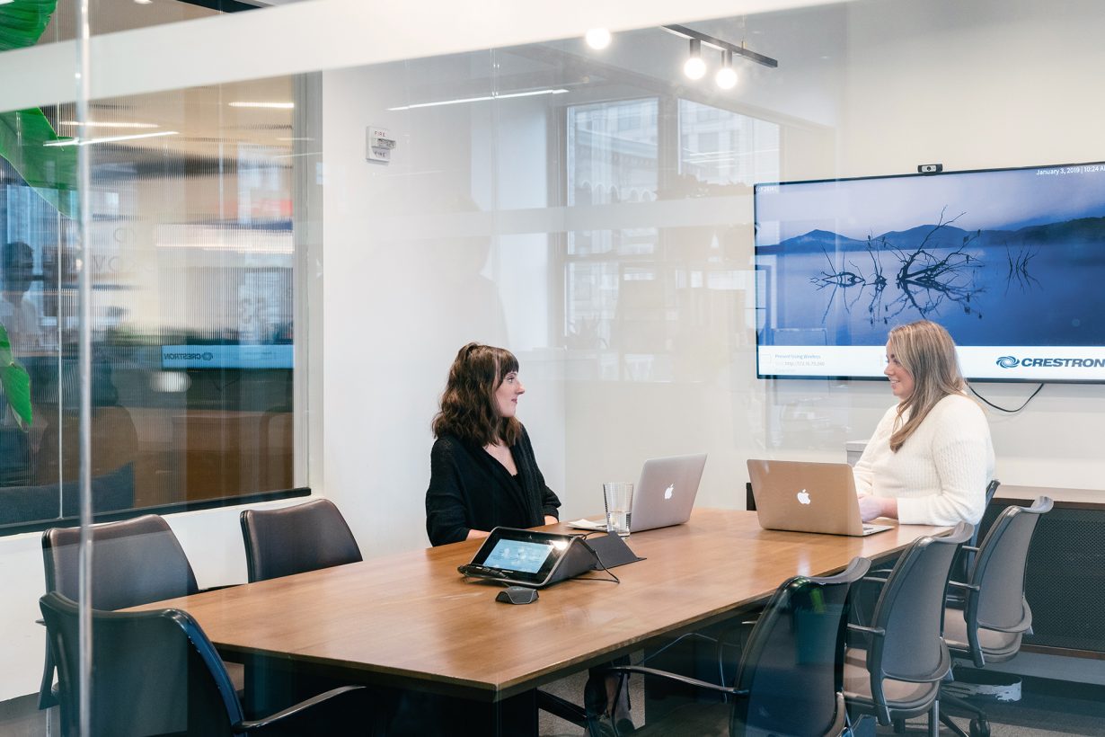 Conference rooms come equipped with A/V for hybrid meetings and presentations.