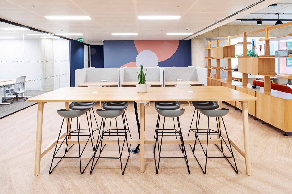 This common space is designed for impromptu solo work or a team session.